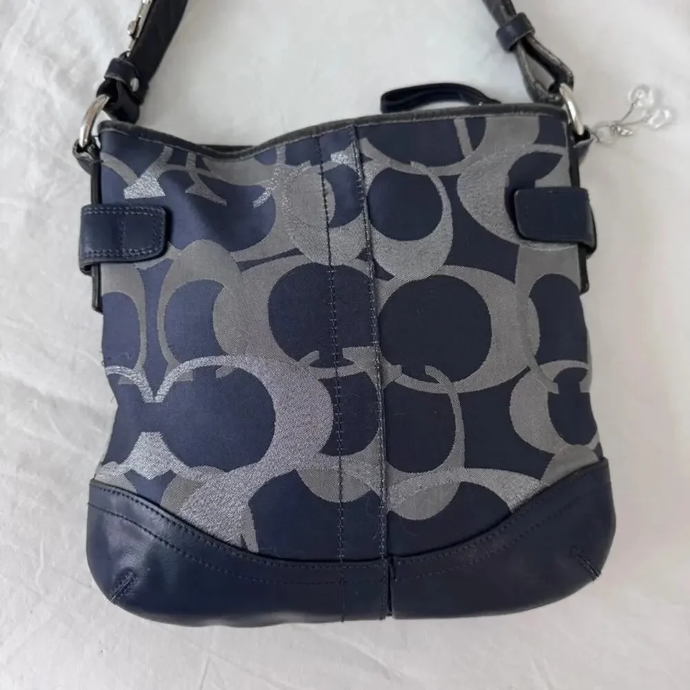Coach Moto Optic Metallic Chain Navy Signature Jacquard